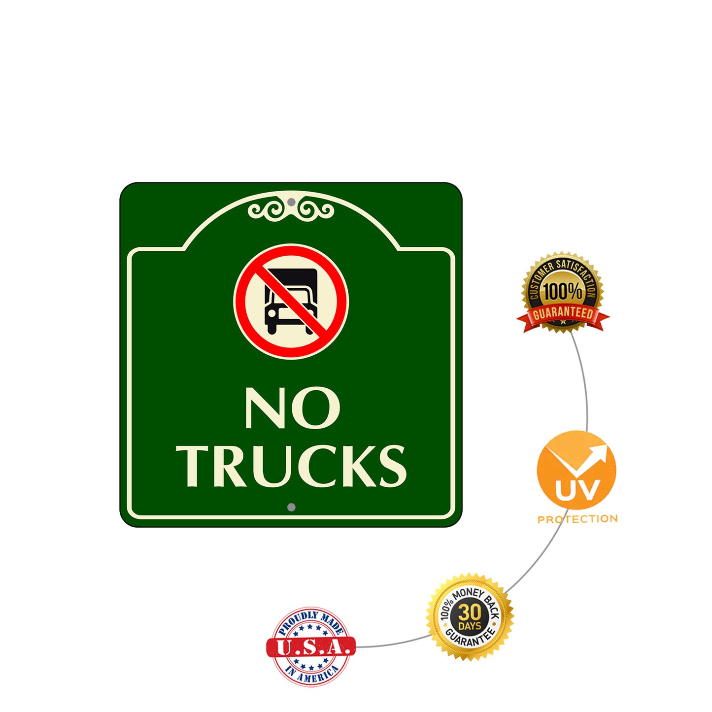 No Trucks Entry Square Aluminum Metal Sign Protection
