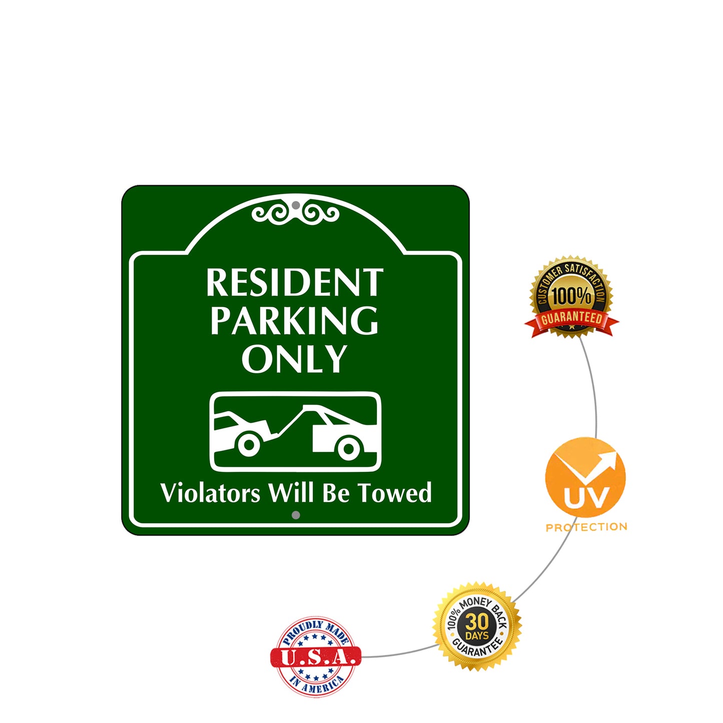 Resident Parking Only Violators Will Be Towed Square Aluminum Metal Sign