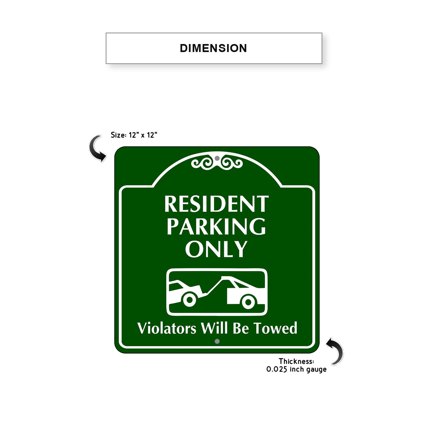 Resident Parking Only Violators Will Be Towed Square Aluminum Metal Sign