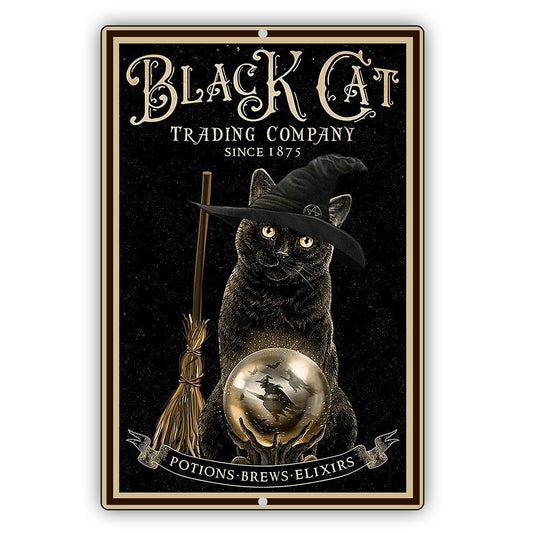 Black Cat With Graphic Vintage Décor Sign