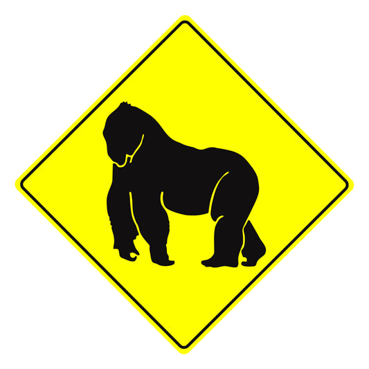 Gorilla Crossing Yellow Diamond Metal Sign Animal Sign