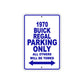 1970 Buick Regal Car Parking Only All Others Will Be Towed Aluminum Metal Sign