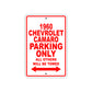1960 Chevrolet Camaro Parking Only All Others Will Be Towed Aluminum Metal Sign