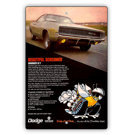 1968 Dodge Charger RT- Beautiful Screamer Aluminum Metal Sign