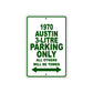 1970 Austin 3-Litre Car Parking Only All Others Will Be Towed Sign