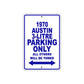 1970 Austin 3-Litre Car Parking Only All Others Will Be Towed Metal Sign