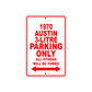 1970 Austin 3-Litre Car Parking Only All Others Will Be Towed Sign