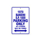 1970 Bandini S.P. 1000 Car Parking Only All Others Will Be Towed Metal Sign Plate