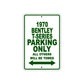 1970 Bentley T-Series Car Parking Only All Others Will Be Towed Sign Plate