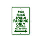 1970 Buick Apollo Car Parking Only All Others Will Be Towed Sign Plate