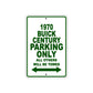 1970 Buick Century Car Parking Only All Others Will Be Towed Sign Plate