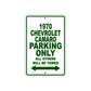 1970 Chevrolet Camaro Car Parking Only All Others Will Be Towed Sign Plate