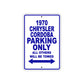 1970 Chrysler Cordoba Car Parking Only All Others Will Be Towed Metal Sign Plate