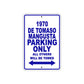 1970 DE Tomaso Mangusta Car Parking Only All Others Will Be Towed Metal Sign Plate