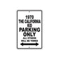 1970 The California Kid Car Parking Only All Others Will Be Towed Metal Sign  