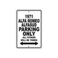 1971 Alfa Romeo Alfasud Car Parking Only All Others Will Be Towed Metal Sign 