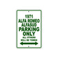 1971 Alfa Romeo Alfasud Car Parking Only All Others Will Be Towed Sign Plate