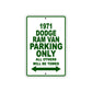 1971 Dodge Ram Van Car Parking Only All Others Will Be Towed Sign Plate