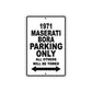 1971 Maserati Bora Car Parking Only All Others Will Be Towed Aluminum Sign 