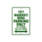 1971 Maserati Bora Car Parking Only All Others Will Be Towed Sign Plate