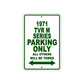 1971 TVR M Series Car Parking Only All Others Will Be Towed Sign Plate