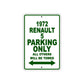 1972 Renault 5 Car Parking Only All Others Will Be Towed Sign Plate