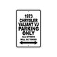 1973 Chrysler Valiant VJ Car Parking Only All Others Will Be Towed Metal Sign 