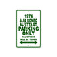 1974 Alfa Romeo Alfetta GT Car Parking Only All Others Will Be Towed Sign Plate