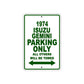 1974 Isuzu Gemini Car Parking Only All Others Will Be Towed Sign Plate