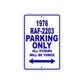 1976 RAF-2203 Parking Only All Others Will Be Towed Aluminum Sign Plate