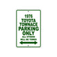 1976 Toyota Townace Parking Only All Others Will Be Towed Sign Plate