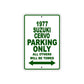 1977 Suzuki Cervo Car Parking Only All Others Will Be Towed Metal Sign Plate