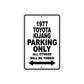 1977 Toyota Kijang Car Parking Only All Others Will Be Towed Metal Sign 
