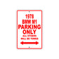 1978 BMW M1 Car Parking Only All Others Will Be Towed Sign