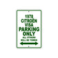 1978 Citroen Visa Car Parking Only All Others Will Be Towed Sign Plate
