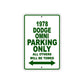 1978 Dodge Omni Car Parking Only All Others Will Be Towed Sign Plate