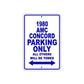 1980 AMC Concord Car Parking Only All Others Will Be Towed Metal Sign Plate