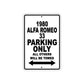 1980 Alfa Romeo 33 Car Parking Only All Others Will Be Towed Sign Plate