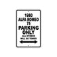 1980 Alfa Romeo 75 Car Parking Only All Others Will Be Towed Metal Sign 