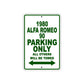 1980 Alfa Romeo 90 Car Parking Only All Others Will Be Towed Sign Plate