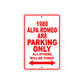 1980 Alfa Romeo AR8 Car Parking Only All Others Will Be Towed Sign