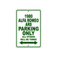 1980 Alfa Romeo AR8 Car Parking Only All Others Will Be Towed Sign Plate