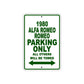 1980 Alfa Romeo Romeo Car Parking Only All Others Will Be Towed Sign Plate