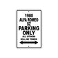 1980 Alfa Romeo SZ Car Parking Only All Others Will Be Towed Aluminum Metal Sign