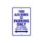 1980 Alfa Romeo SZ Car Parking Only All Others Will Be Towed Metal Sign