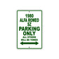 1980 Alfa Romeo SZ Car Parking Only All Others Will Be Towed Sign