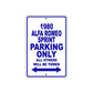 1980 Alfa Romeo Sprint Car Parking Only All Others Will Be Towed Aluminum Sign Plate