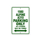 1980 Alpine A310 Car Parking Only All Others Will Be Towed Sign Plate