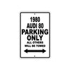 1980 Audi 80 Car Parking Only All Others Will Be Towed Metal Sign  