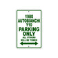 1980 Autobianchi Y10 Car Parking Only All Others Will Be Towed Sign Plate